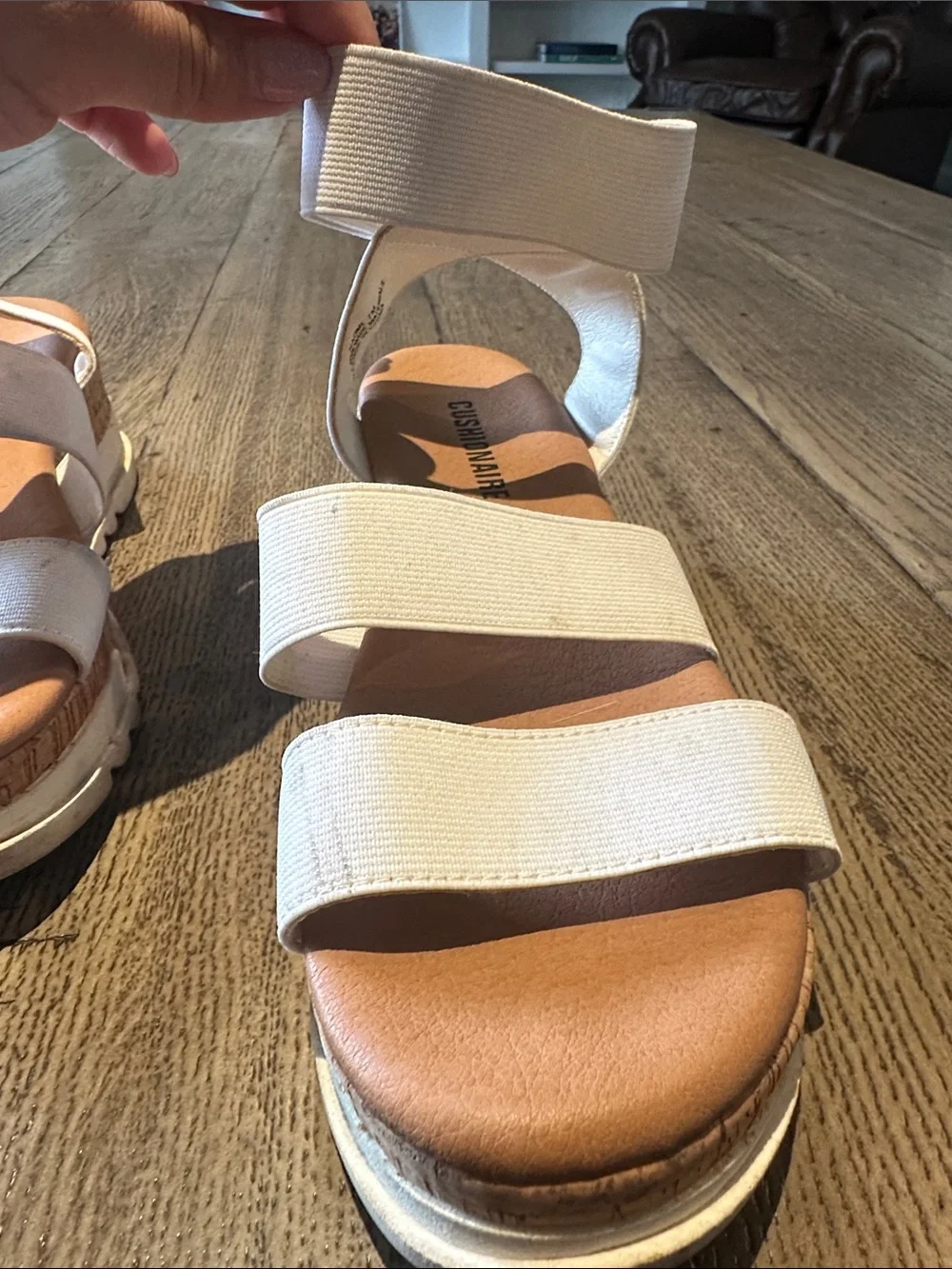 Women's Cream Elastic Strap Platform Sandals with Cushioned Footbed